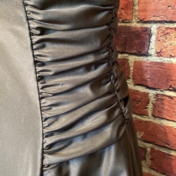 Betsy & Adam Long Silky Black Formal Prom Bridesmaid Gown with Crinoline 10 - Picture 9 of 15